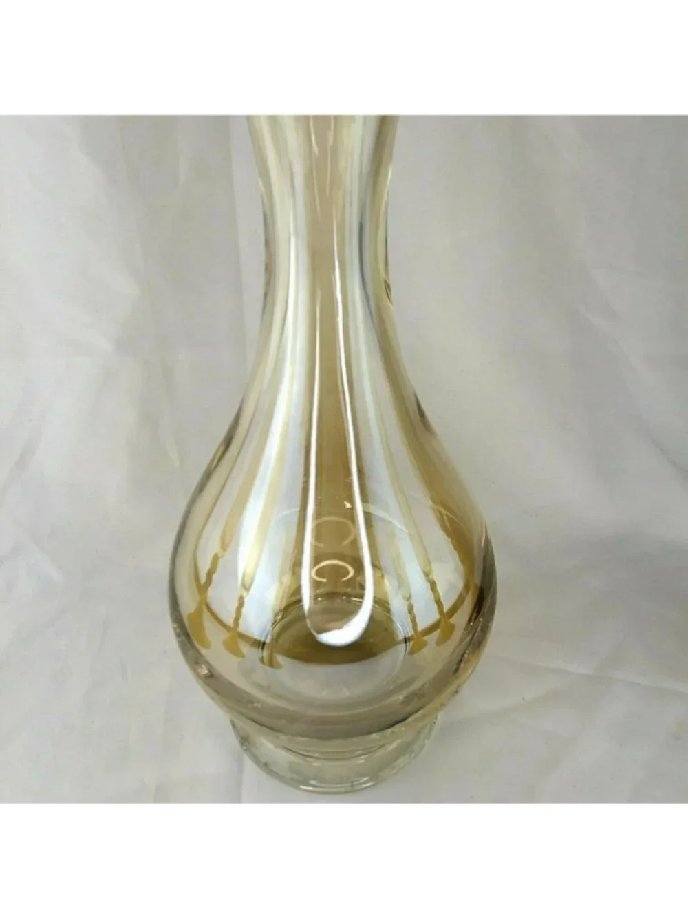 Late 20th Century Bombay Glass Decanter Set 6 Glasses Gold Frosted Stems Made in